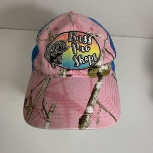 Bass Pro Shops Fishing Pink Blue Camo Adjustable Trucker Baseball Cap Hat Youth